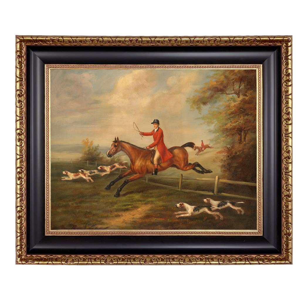 Fox Hunting Scene Vintage Painting Print on Canvas