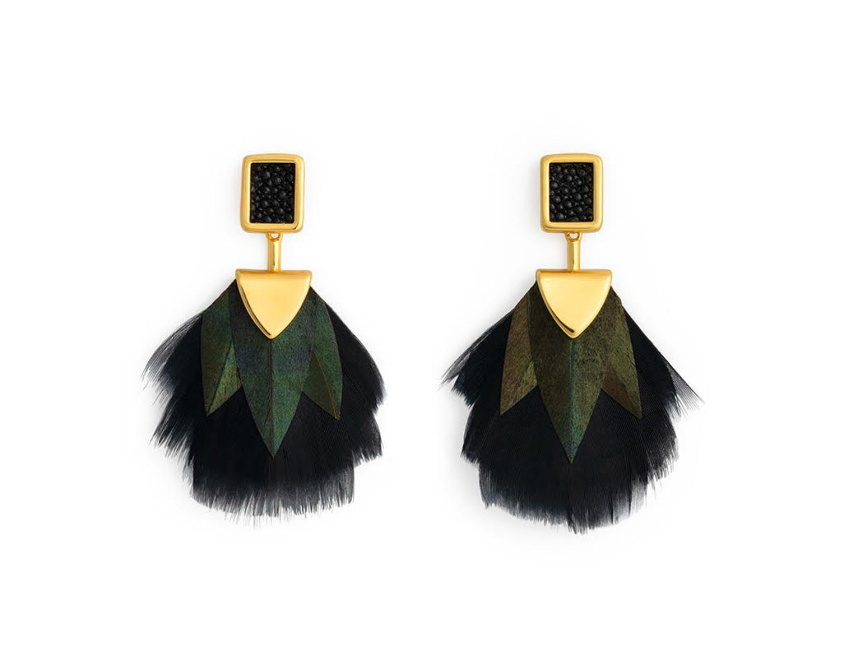 Brackish Elise Bezel Drop Feather Earrings