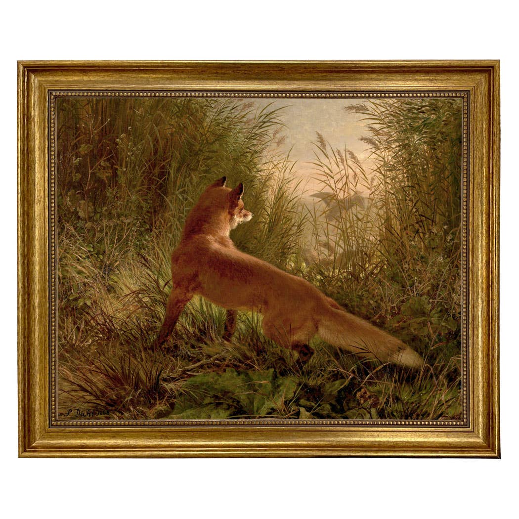 Fox Flushing Ducks Vintage Framed Painting Print on Canvas