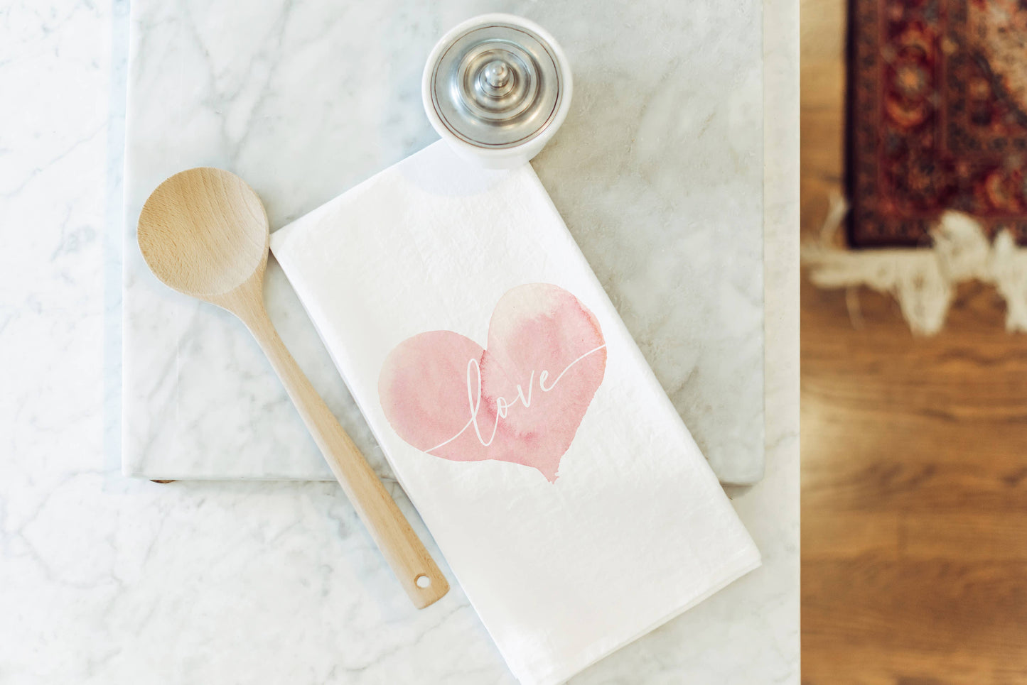 Watercolor Love Heart Tea Towel