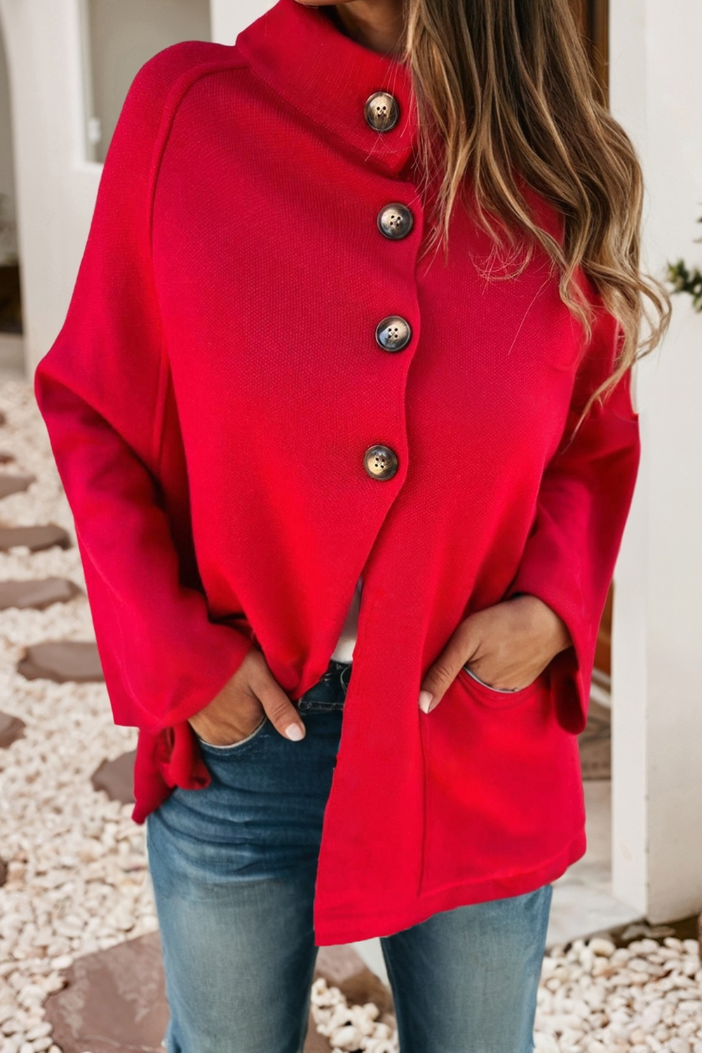 LDC Collar Long Sleeved Solid Color Knitted Jacket