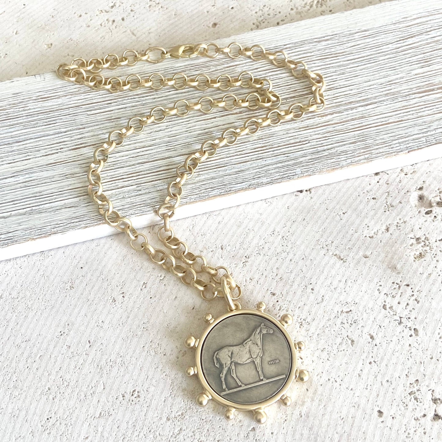 Matte gold horse coin jewelry 