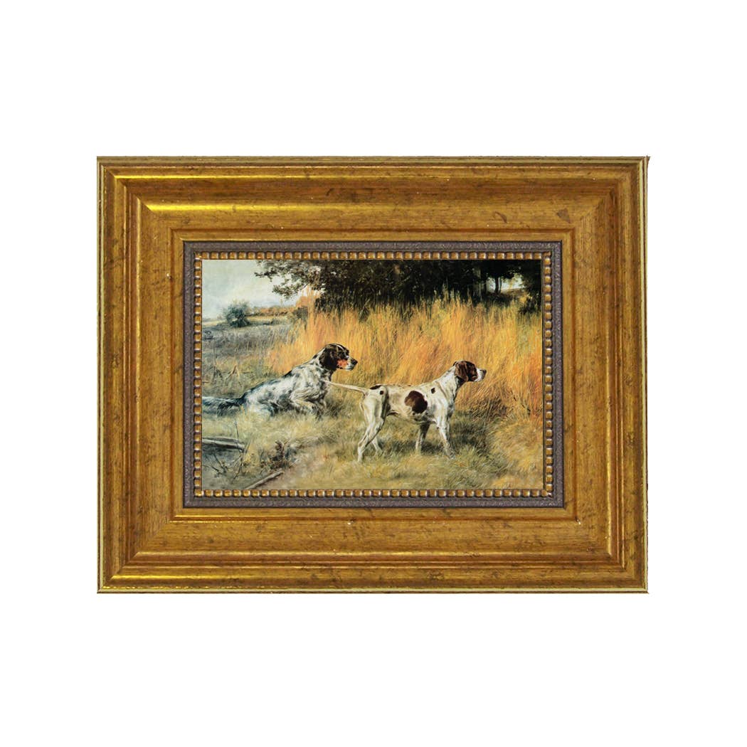 Hunting Dogs On Point Vintage Painting Print on Canvas