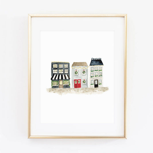 Christmas village art print: 8x10