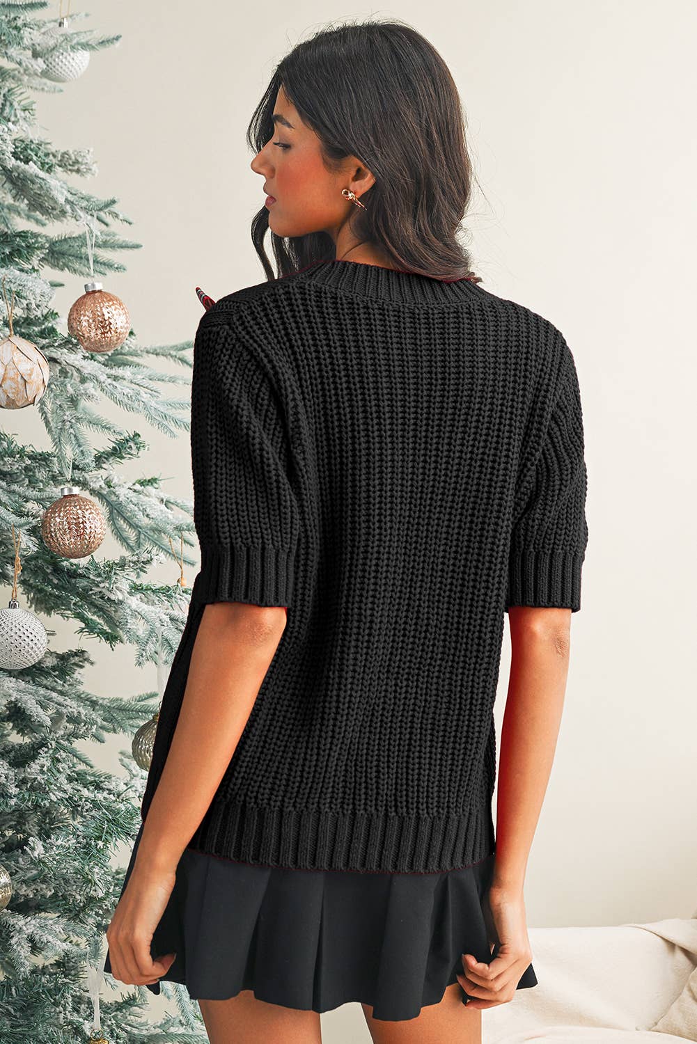 LDC Cable Knit Christmas Holiday Puff Short Sleeve Sweater