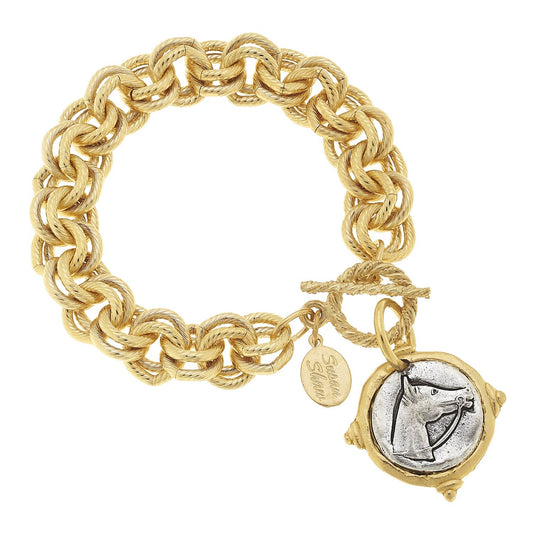 Gold and Silver Intaglio Horse Bracelet