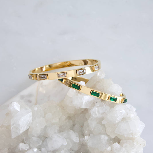 Emerald Zircon Bangle Bracelet  - Waterproof