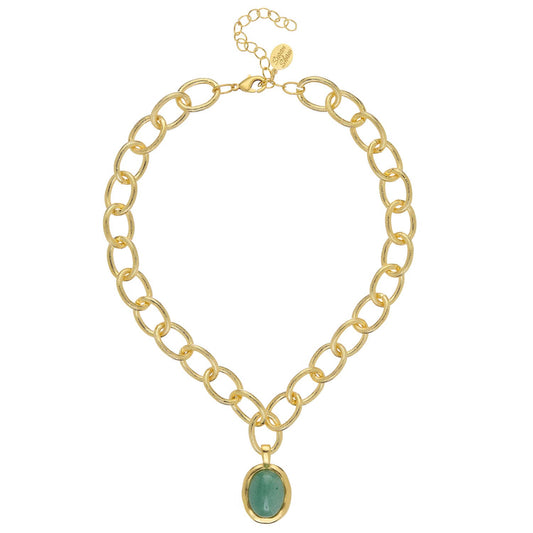 Jade Cabochon Loop Chain Necklace
