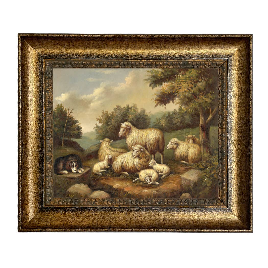 Sheep in Landscape Framed Painting Print on Canvas