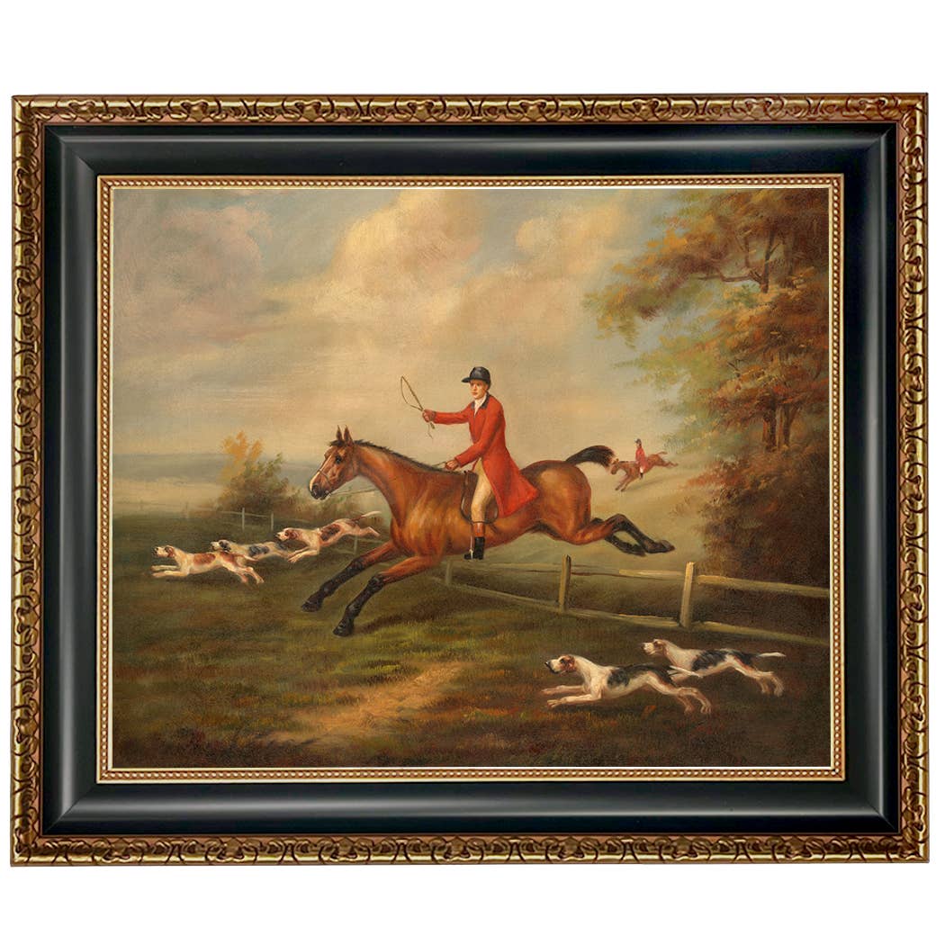 Fox Hunting Scene Vintage Painting Print on Canvas