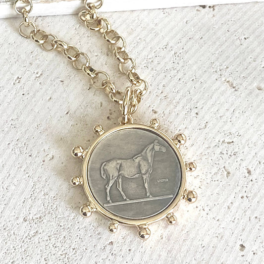 Horse coin necklace western equestrian jewelry derby