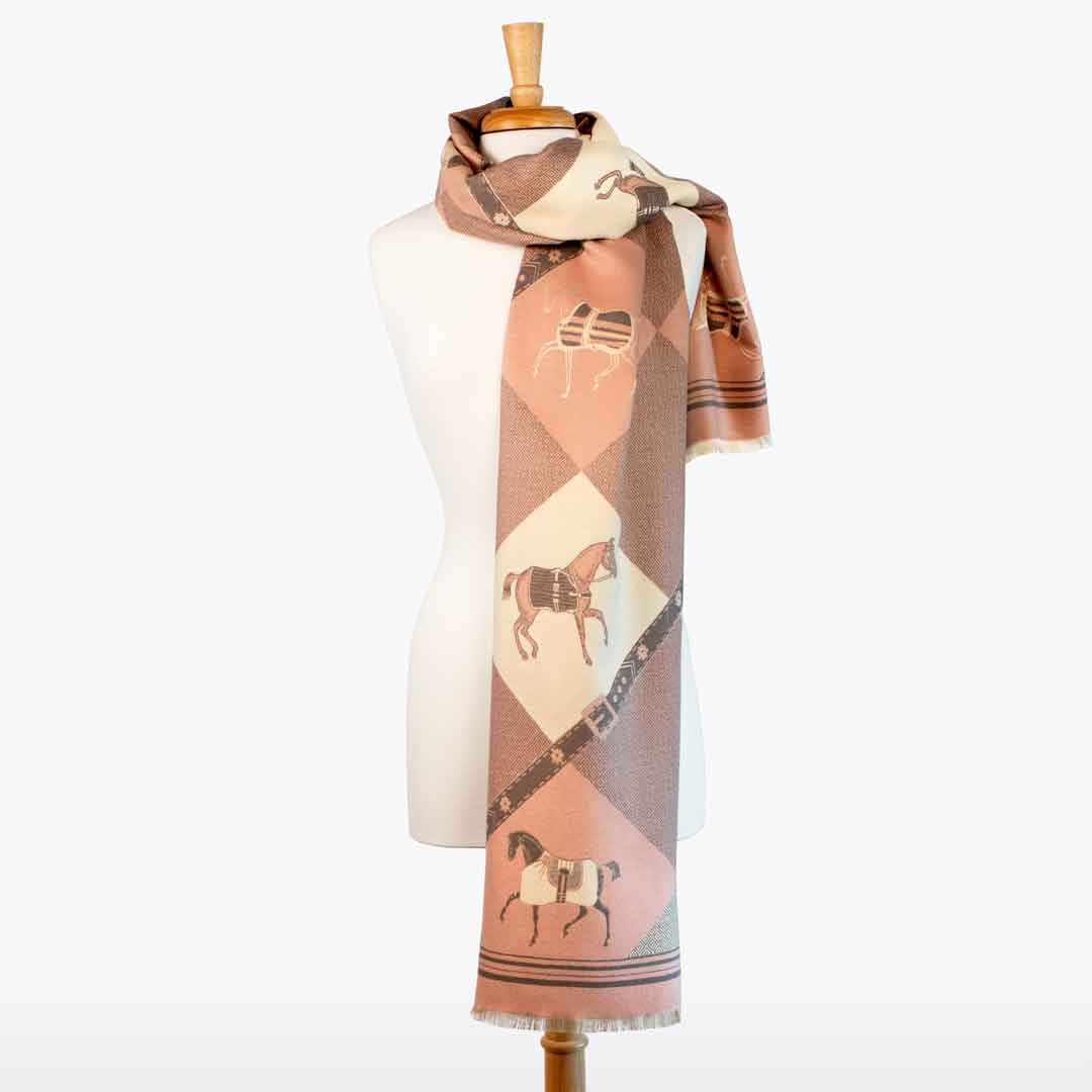 Della -  Blush Pink Equestrian Motif Luxe Shawl