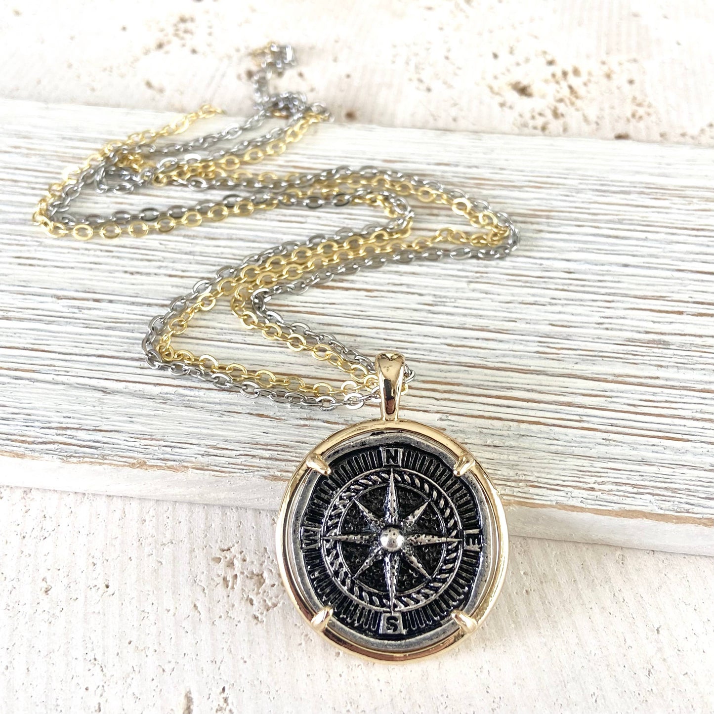Compass coin necklace travel souvenir non tarnishing jewelry