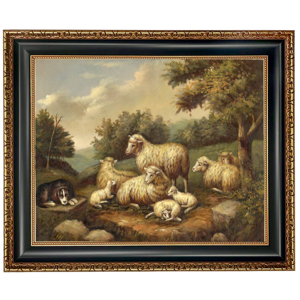 Sheep in Landscape Framed Painting Print on Canvas