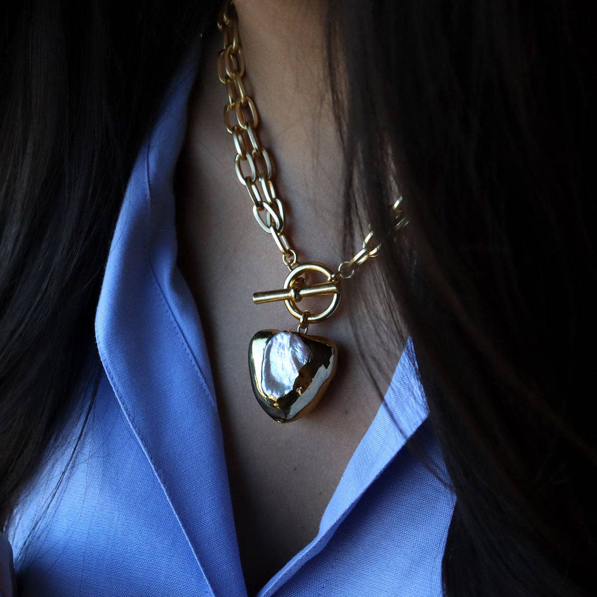 Pure Heart Necklace - Gold and Pearl Pendant