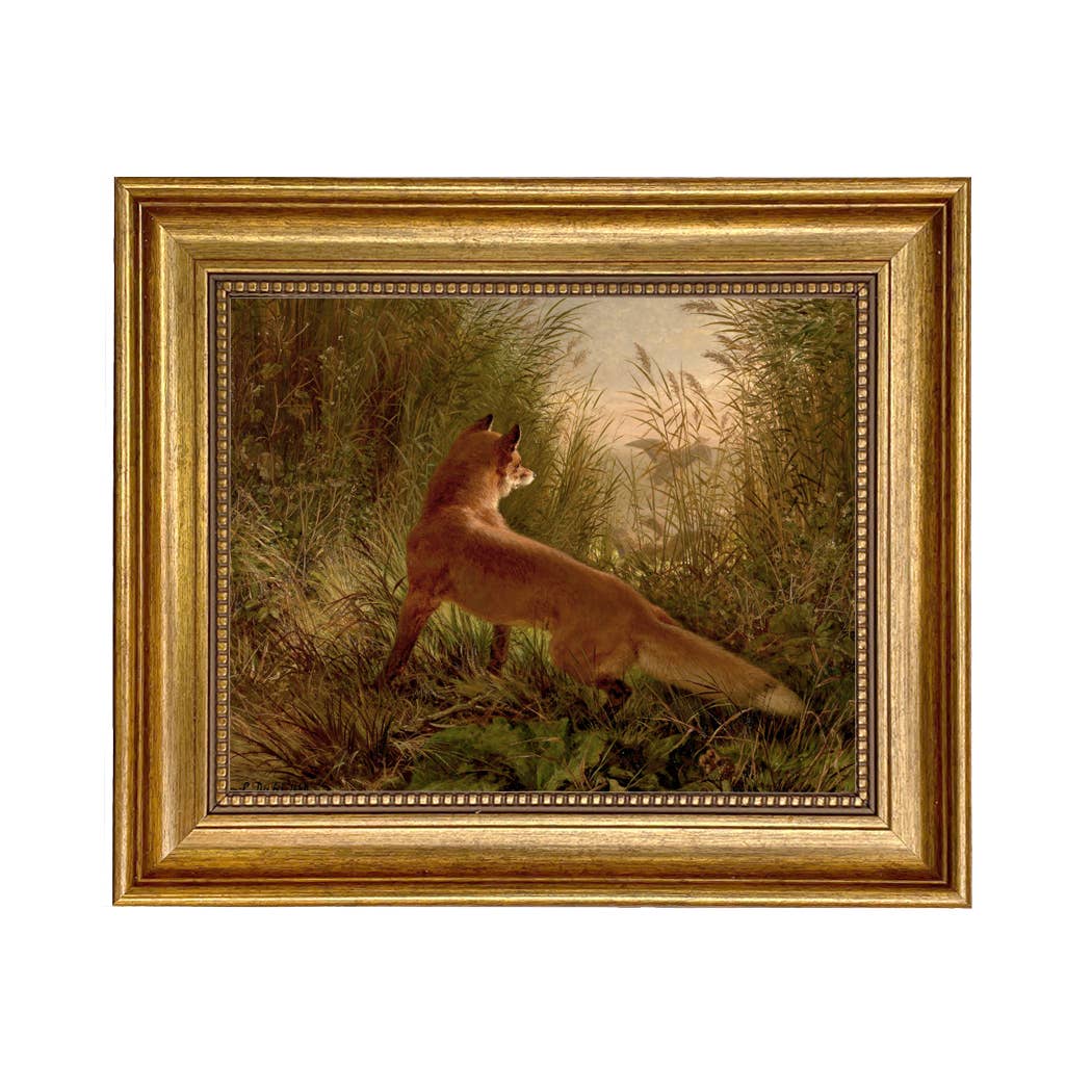 Fox Flushing Ducks Vintage Framed Painting Print on Canvas