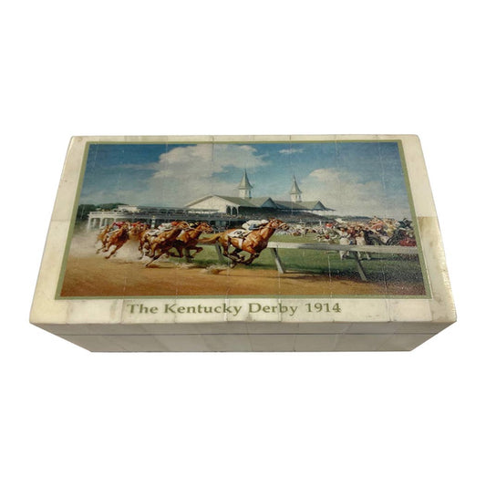 5-1/4" Kentucky Derby 1914 Color Printed Bone Trinket Box
