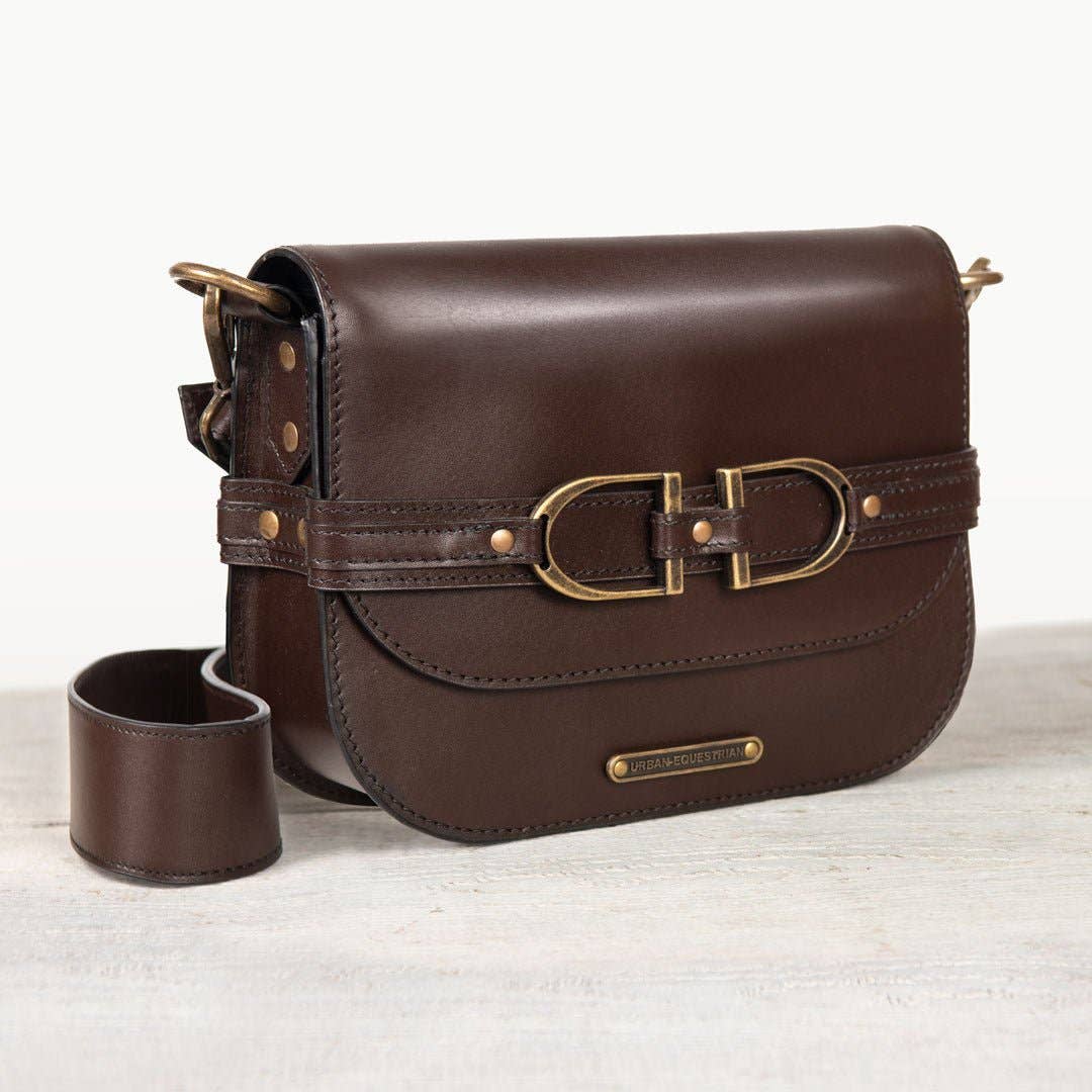 Delaney - Equestrian Stirrup Crossbody Luxury Leather Handbag in Deep Brown