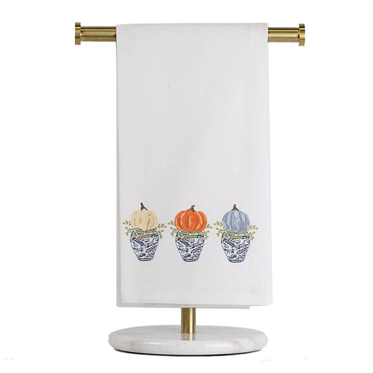 Fallview Pumpkin Topiary Hand Towel   White/Multi   20x28