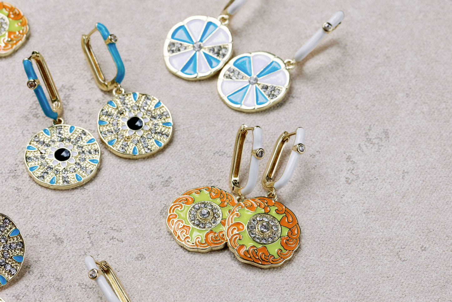 Orange Diamond Capri Tile Charm Earrings