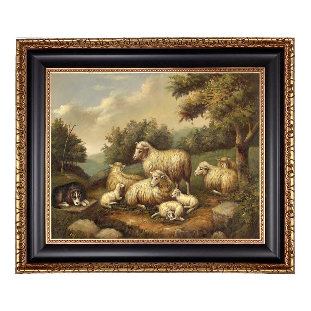 Sheep in Landscape Framed Painting Print on Canvas