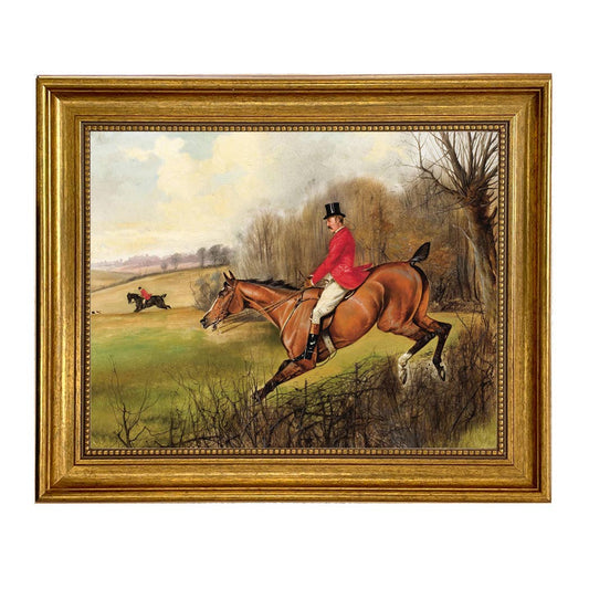 Over the Hedge Fox Hunt Scene Oil Painting Print on Canvas