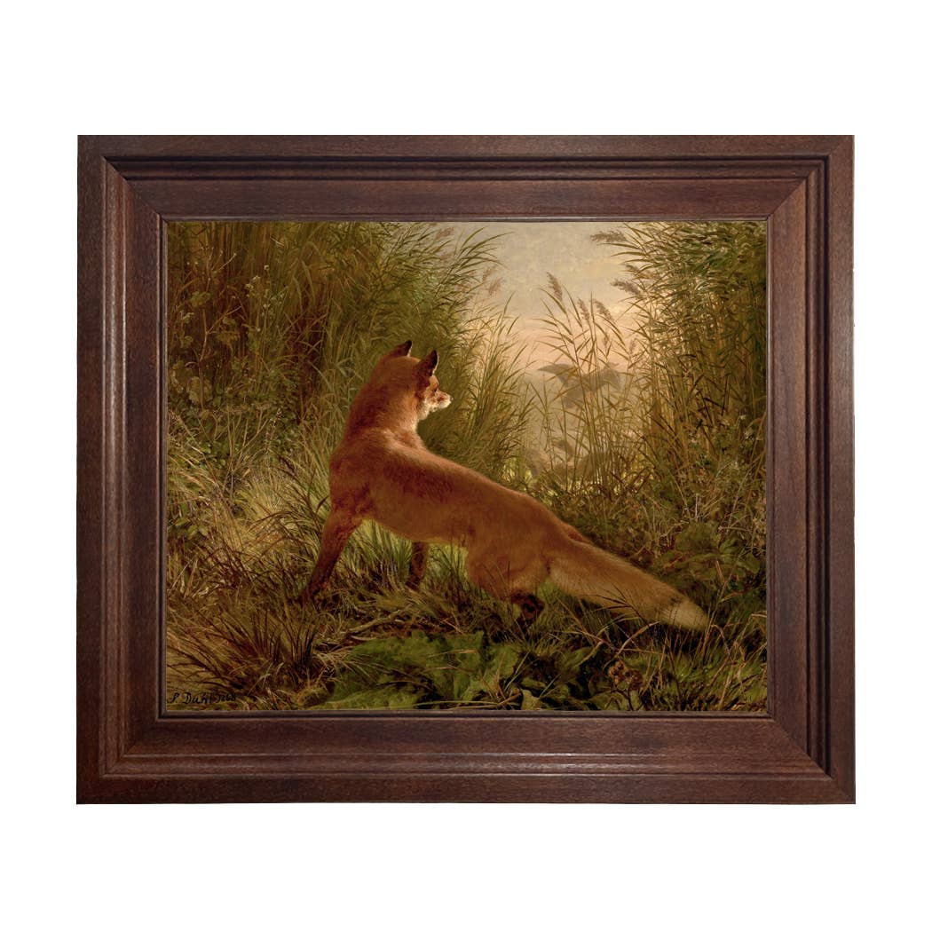 Fox Flushing Ducks Vintage Framed Painting Print on Canvas
