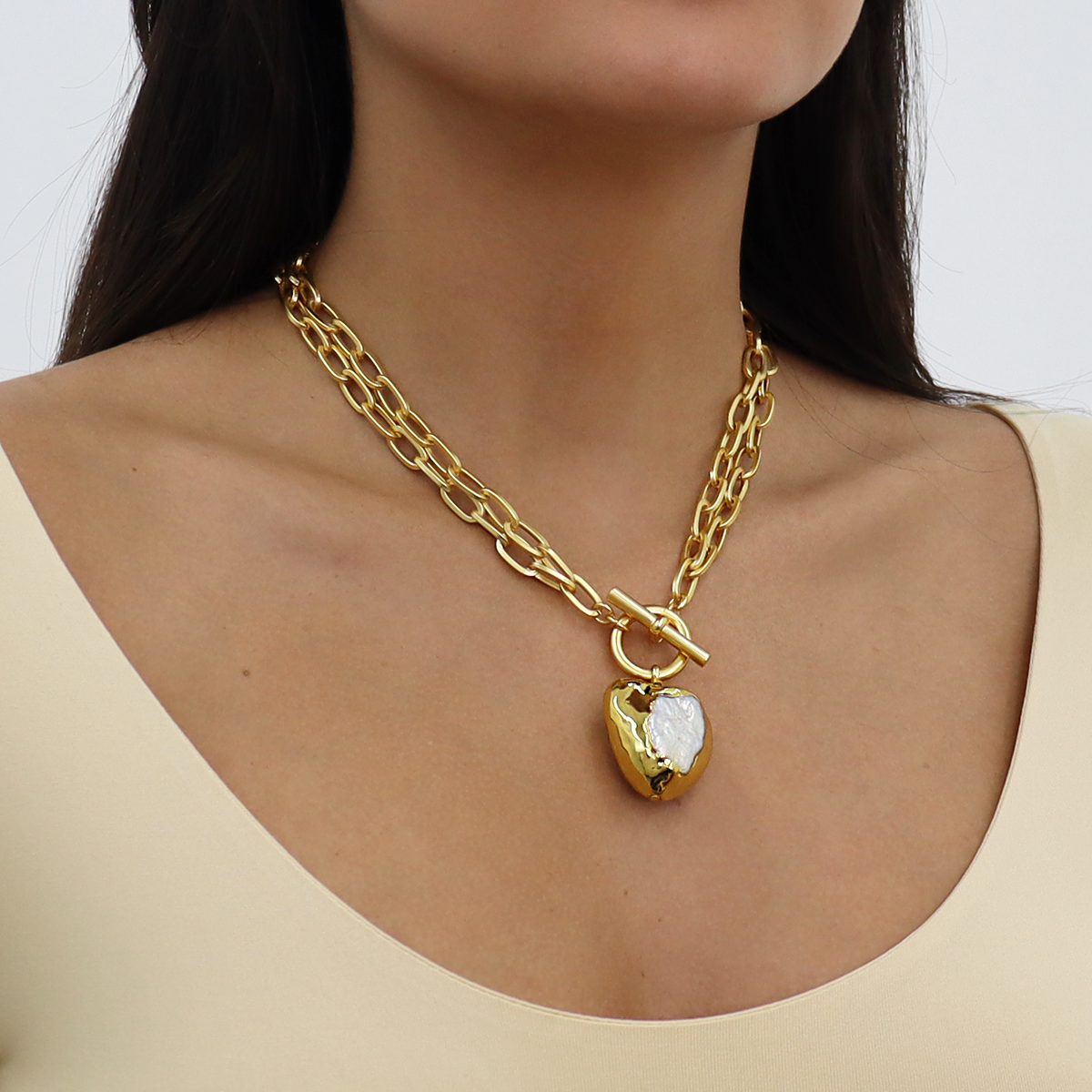 Pure Heart Necklace - Gold and Pearl Pendant