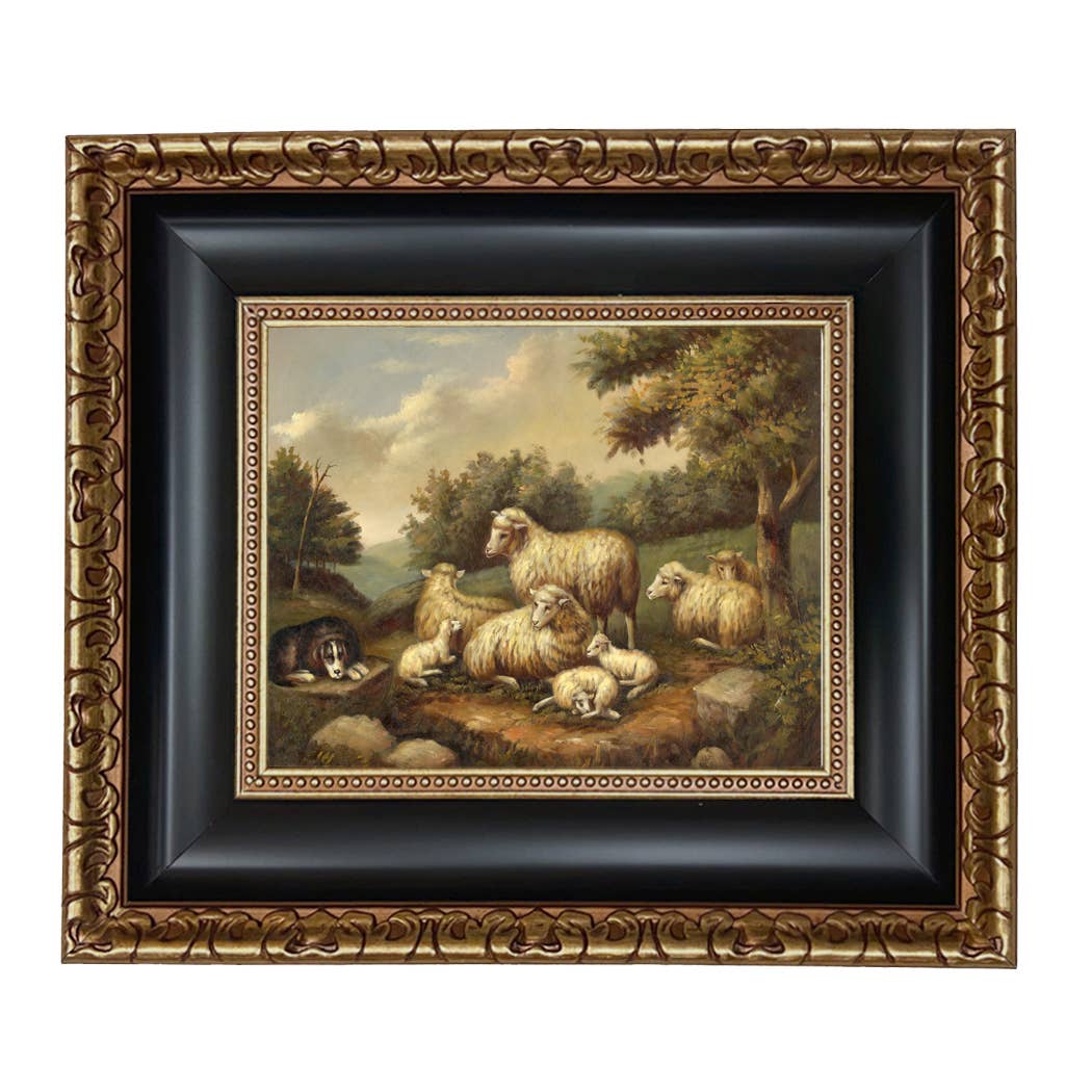 Sheep in Landscape Framed Painting Print on Canvas