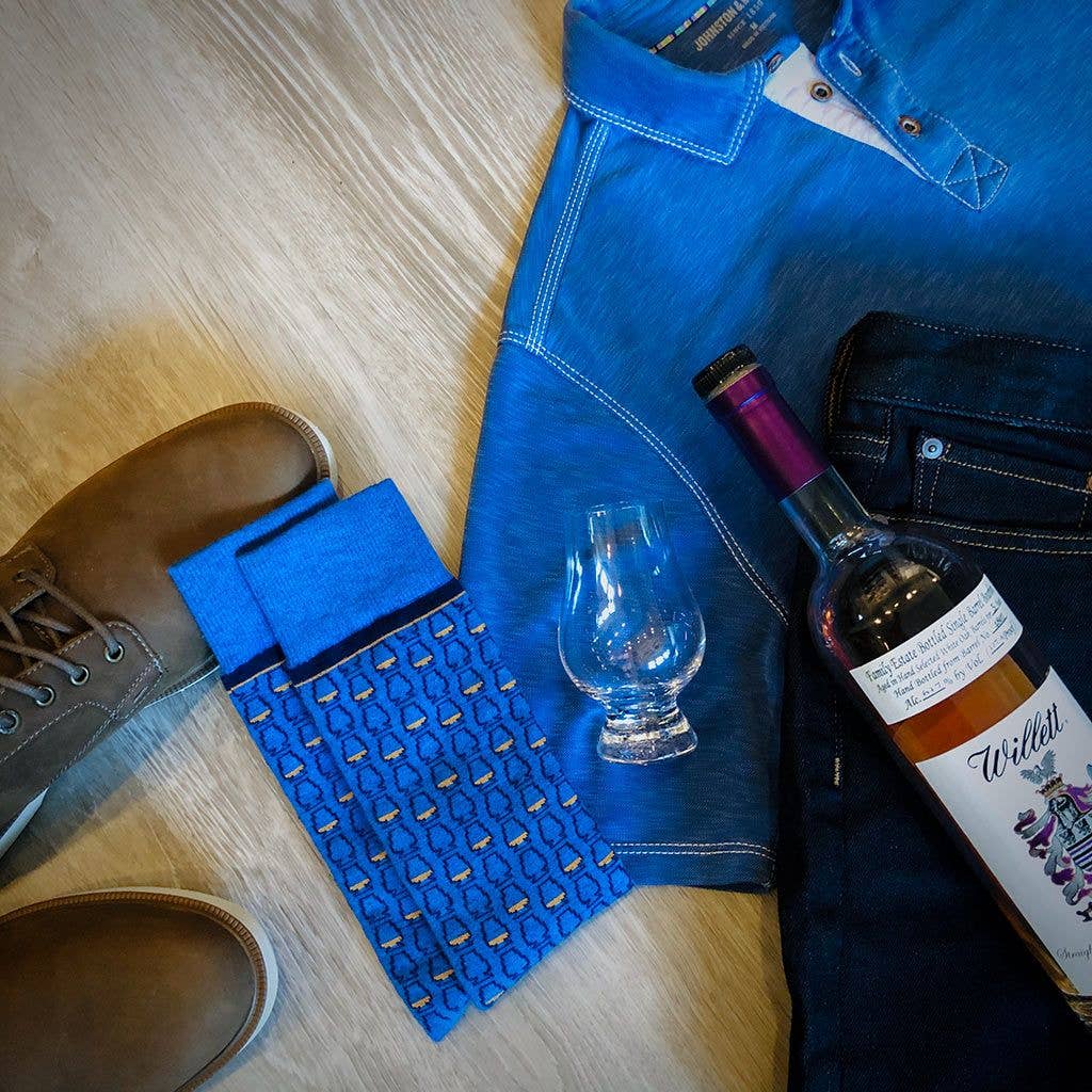 Glencairn Whiskey Glasses Socks - Sky Blue + Navy