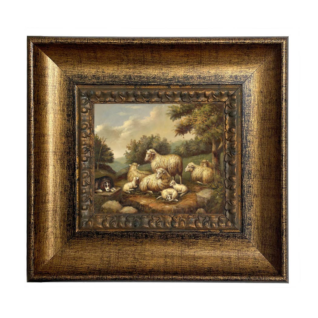 Sheep in Landscape Framed Painting Print on Canvas