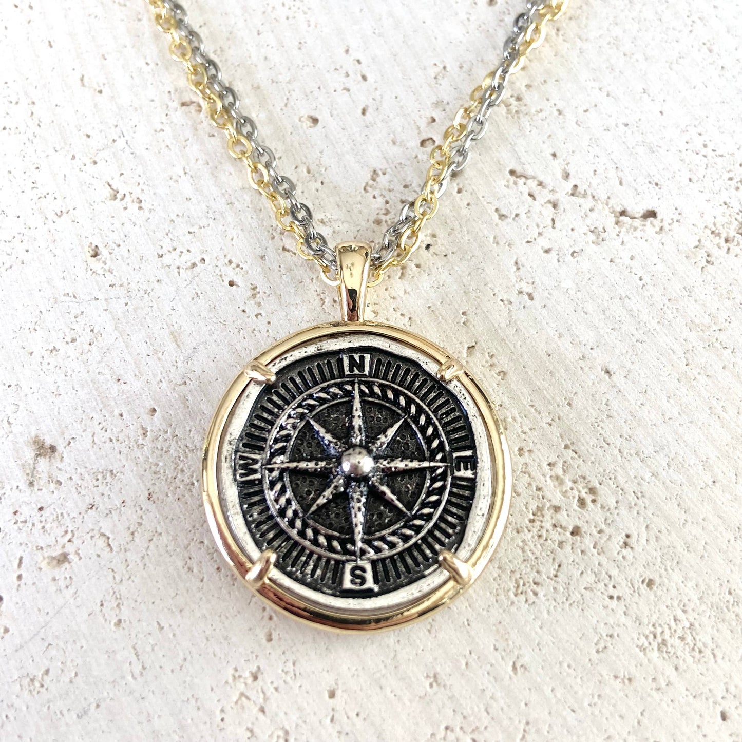 Compass coin necklace travel souvenir non tarnishing jewelry