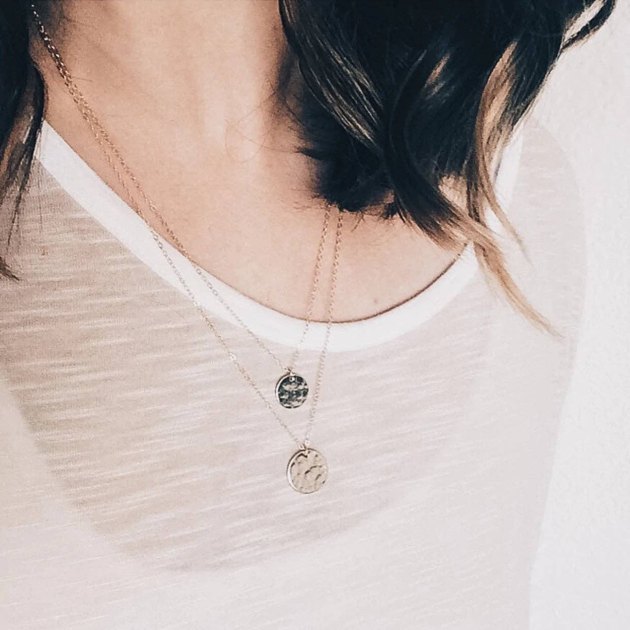 Hammered Disc Necklace - Minimalist, Layering Necklace