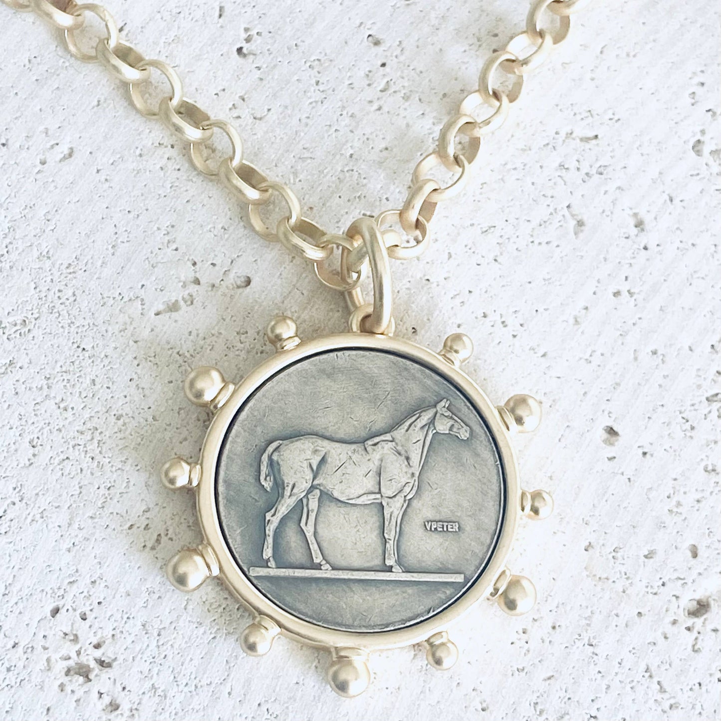 Matte gold horse coin jewelry 