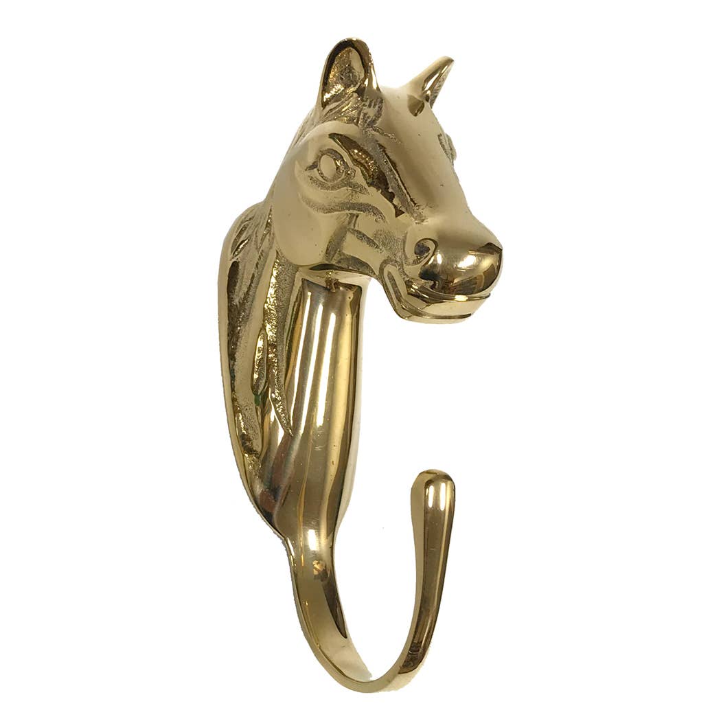 6" Solid Textured Polished Brass Horse Head Hanger