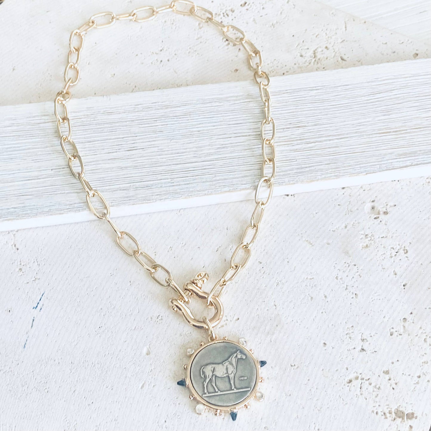 Horse coin shackle necklace  Equestrian derby  jewelry 
