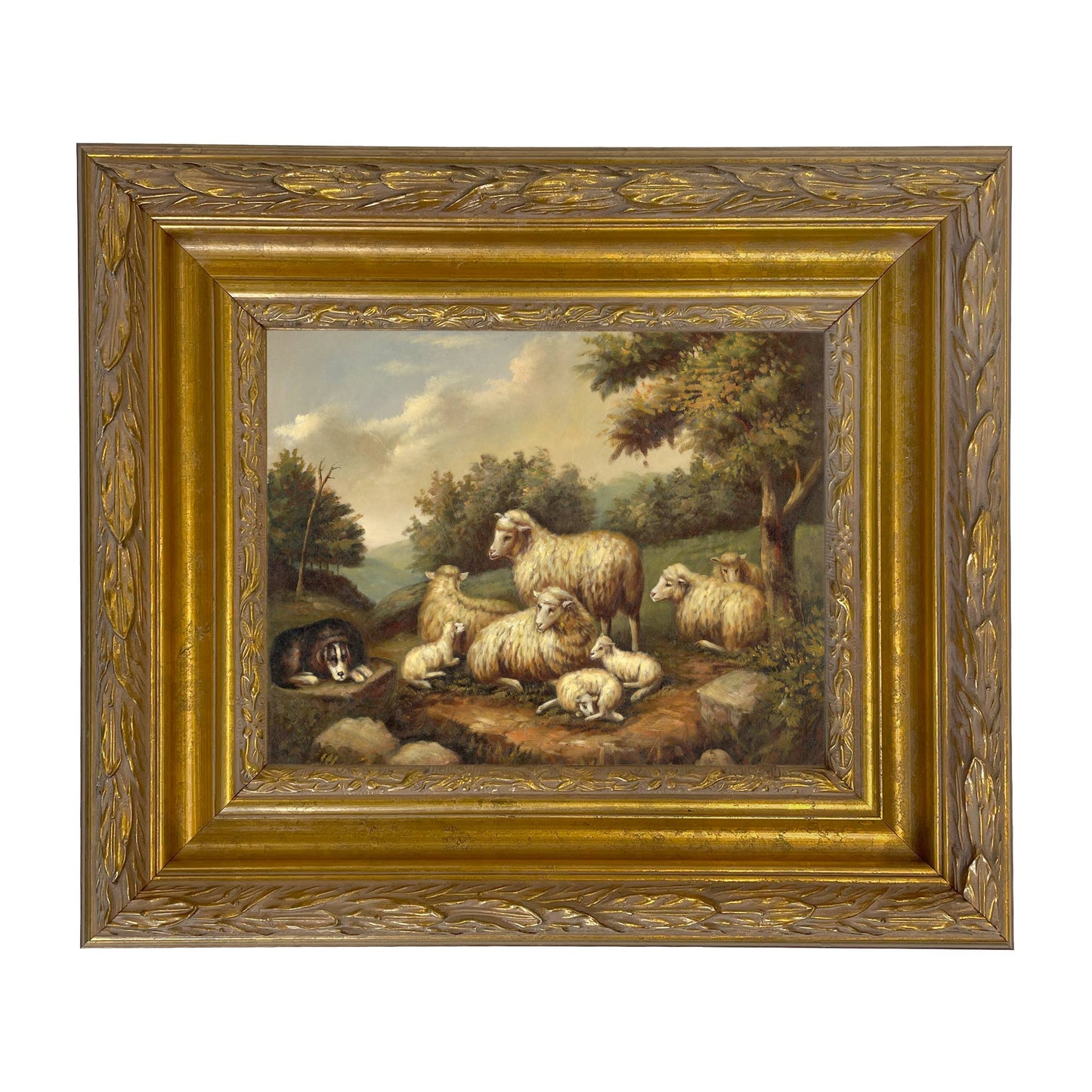 Sheep in Landscape Framed Painting Print on Canvas