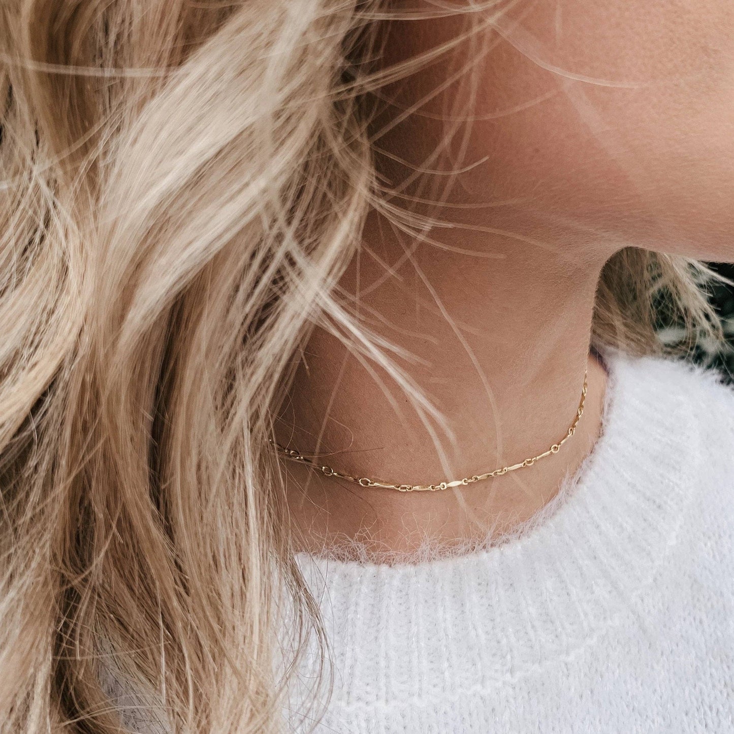 Dainty Bar Chain Layering Necklace w/ 2" Built-In Extender