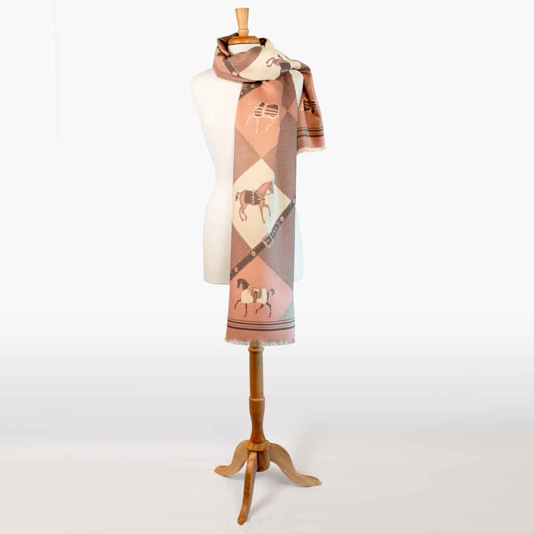 Della -  Blush Pink Equestrian Motif Luxe Shawl