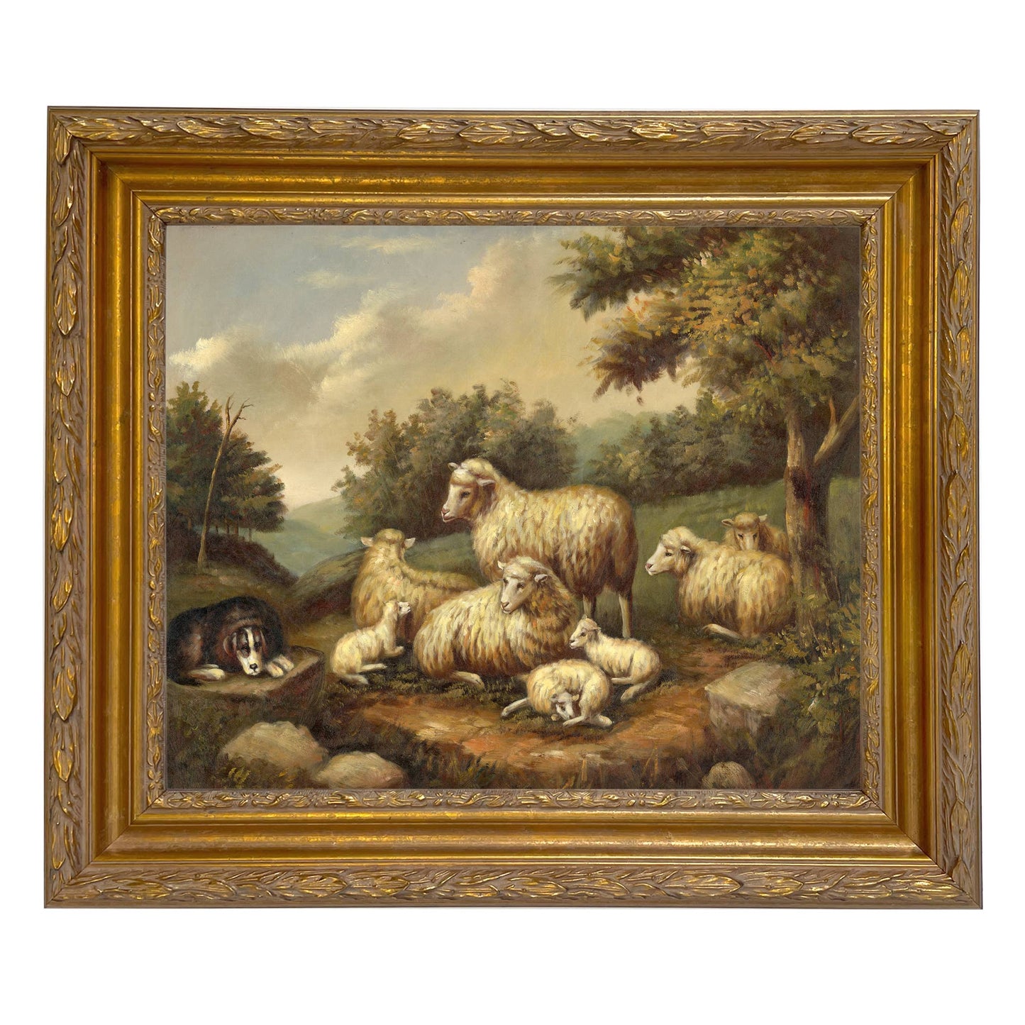 Sheep in Landscape Framed Painting Print on Canvas