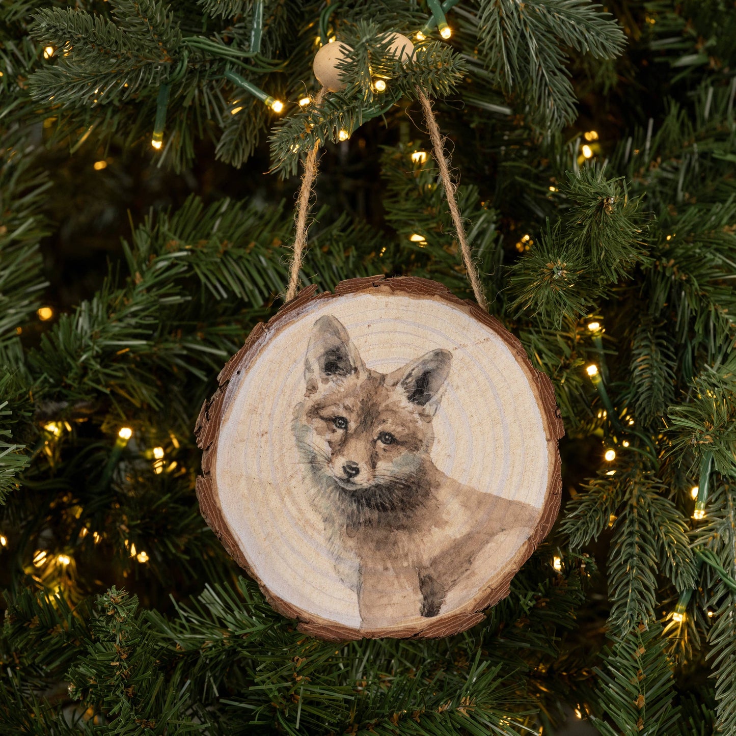 FOX ON WOOD SLICE ORNAMENT