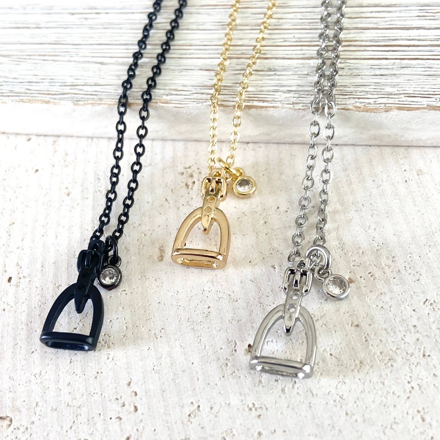 Horse jewelry stirrup necklace, equestrian, derby
