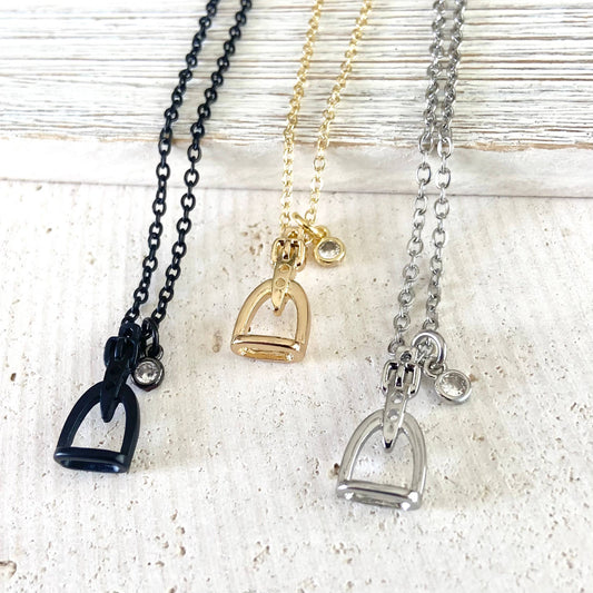 Horse jewelry stirrup necklace, equestrian, derby
