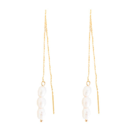 Skinny Pearl Statement Threader Earrings