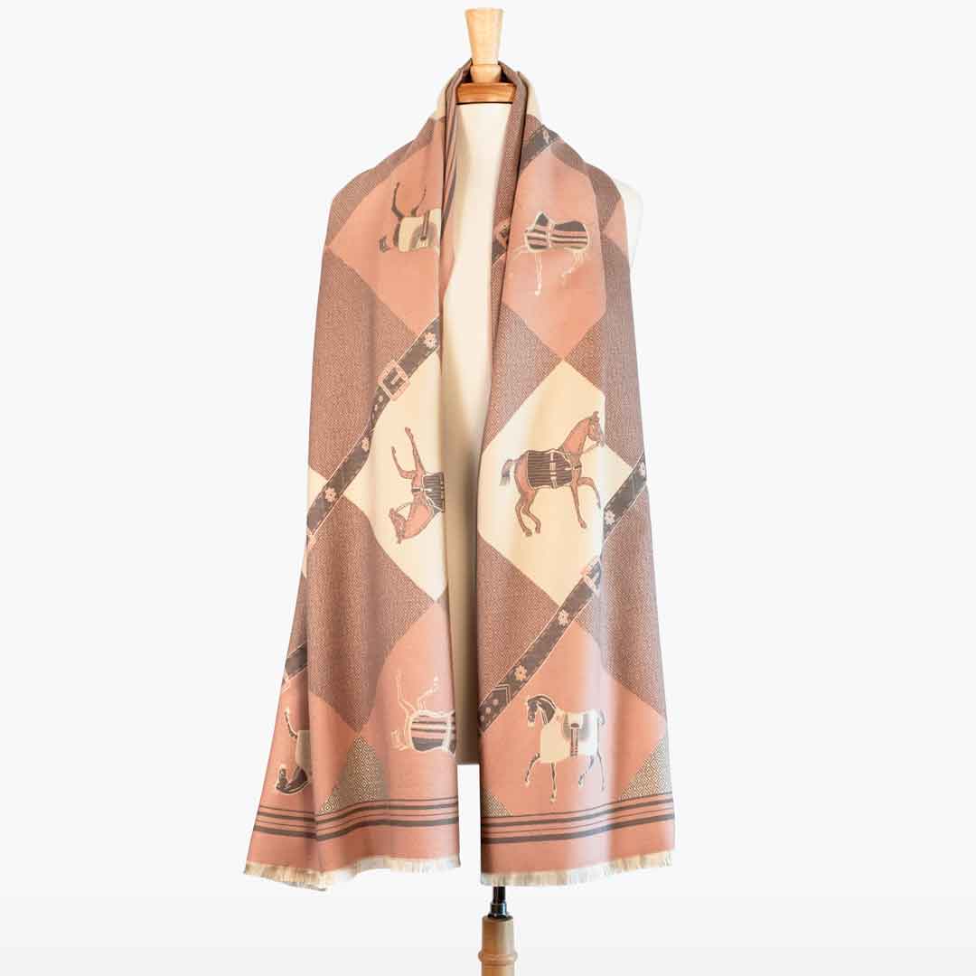 Della -  Blush Pink Equestrian Motif Luxe Shawl