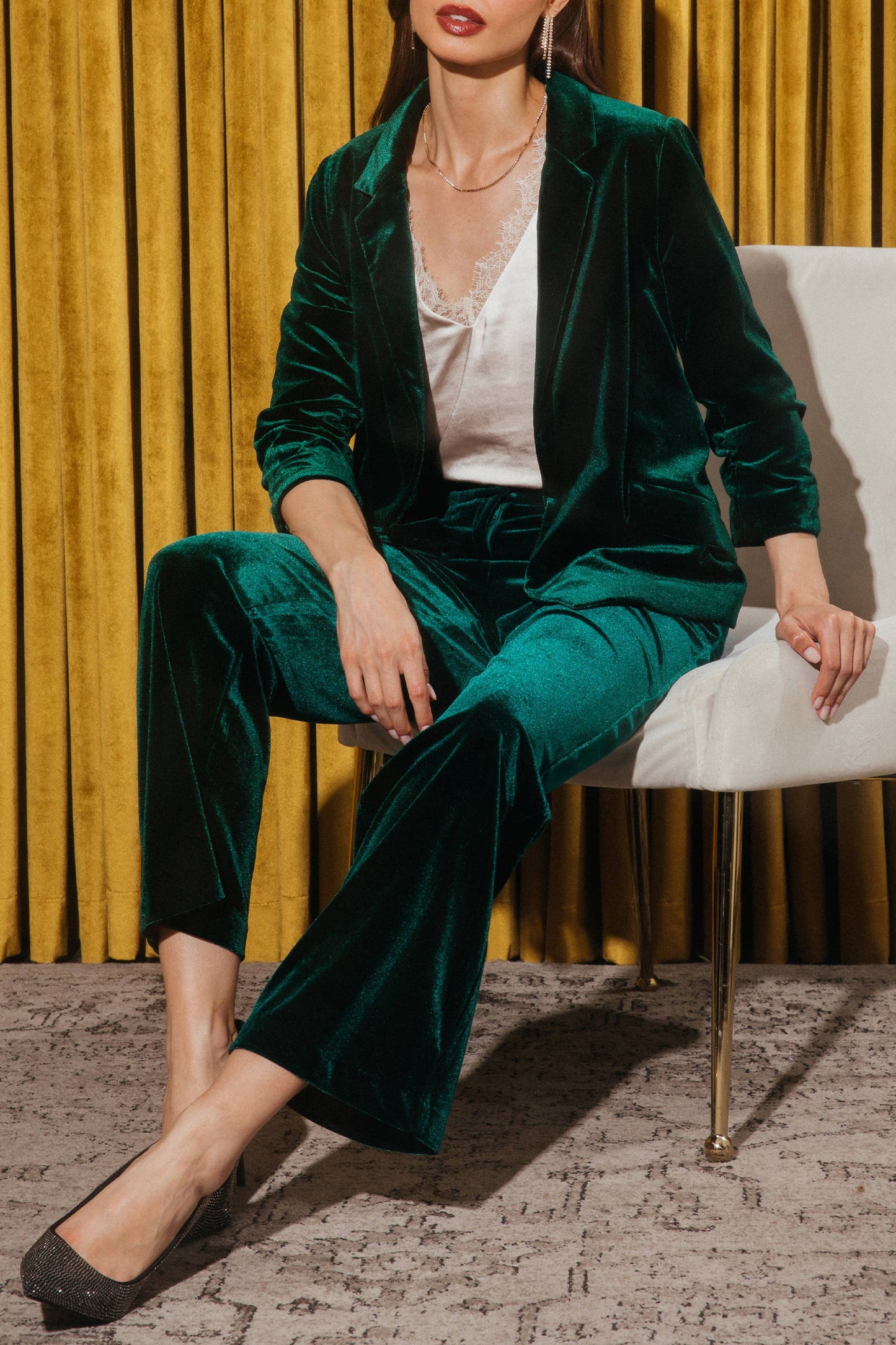 Velvet Blazer with Ruched Sleeves