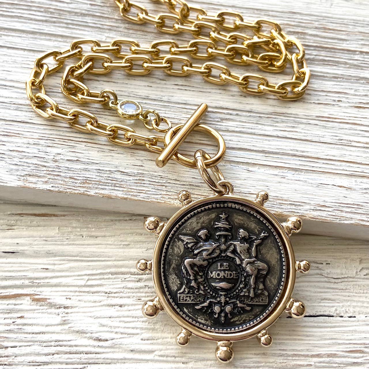 Coin necklace french medallion jewelry  boutique salon