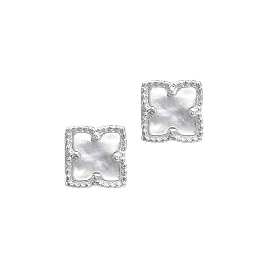 Flower White Mother of Pearl Stud Earrings silver
