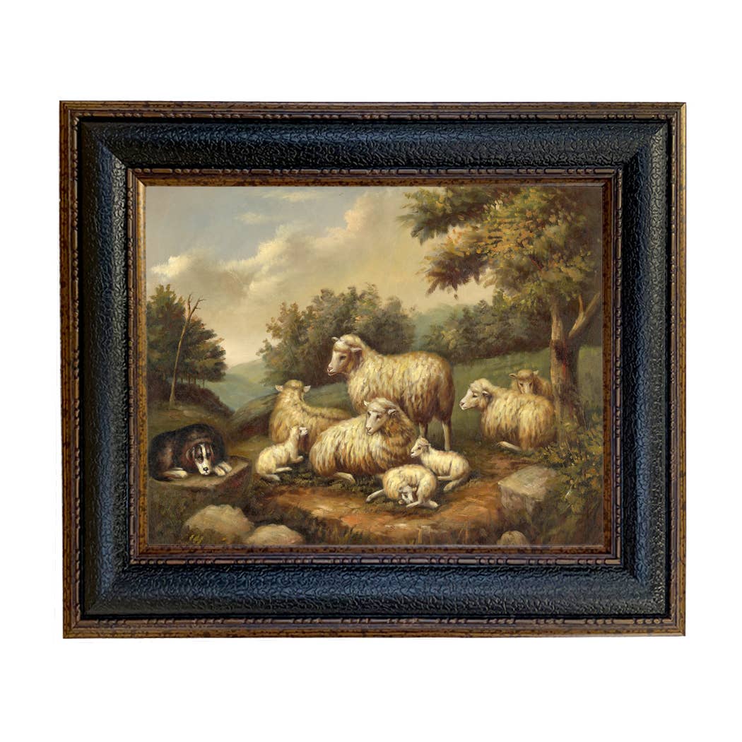 Sheep in Landscape Framed Painting Print on Canvas
