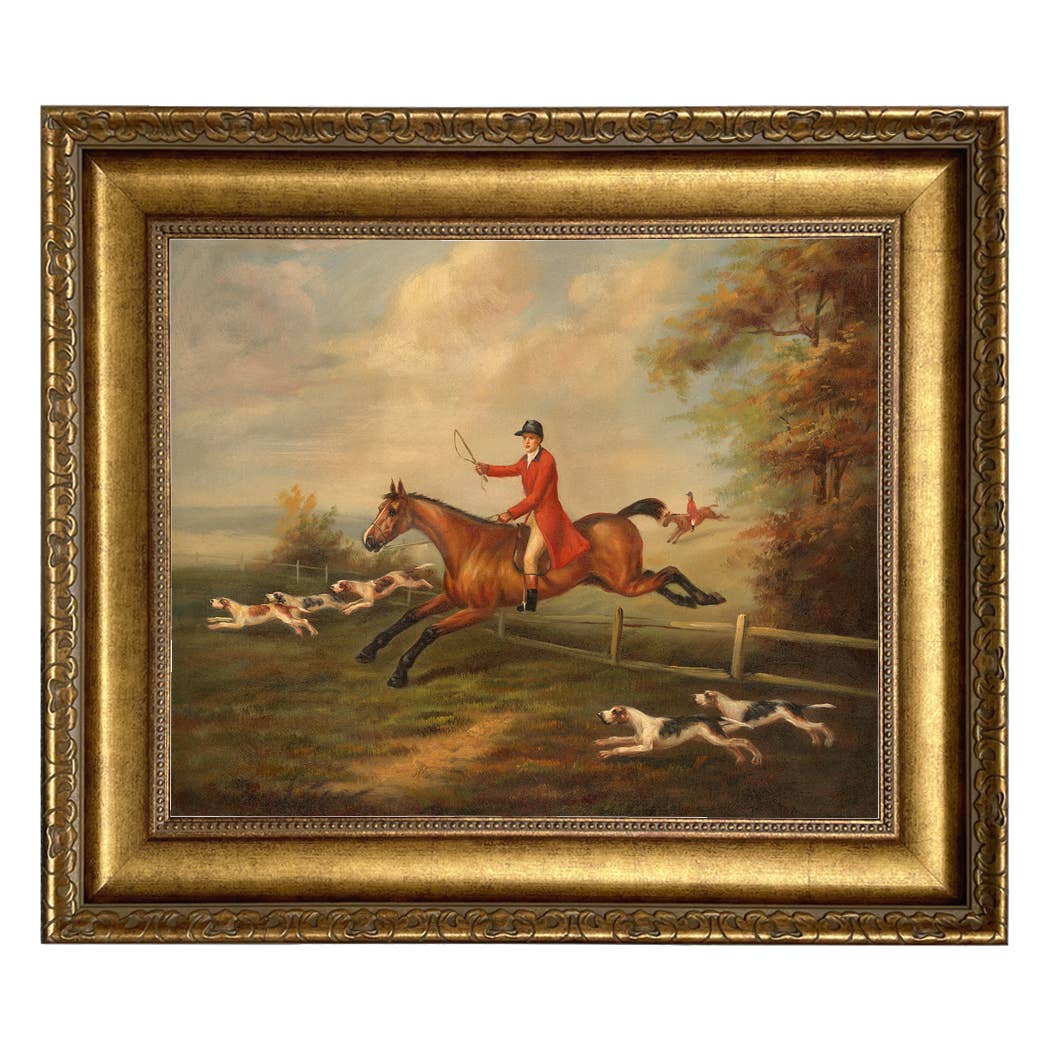 Fox Hunting Scene Vintage Painting Print on Canvas